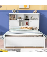 Streamdale Furniture Full Size Platform Bed With Storage Headboard, Charging Station And 4 Drawers