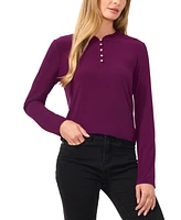 CeCe Women's Ruffle-Trim Long Sleeve Knit Top with Rhinestone Buttons