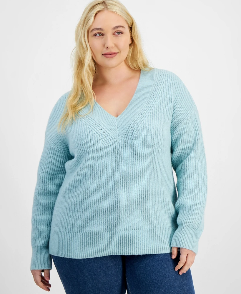 On 34th Trendy Plus Size V-Neck Sweater, Created for Macy's