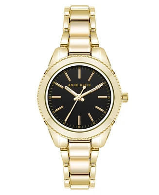 Anne Klein Women's Quartz Minimalist Contemporary Gold-Tone Alloy Metal Watch, 32mm - Black/Gold