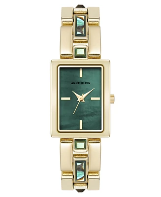 Anne Klein Women's Quartz Abalone Gemstone Accented Gold-Tone Alloy Metal Bracelet Watch, 21mm