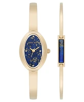 Anne Klein Women's Quartz Oval Lapis Gemstone and Gold-Tone Alloy Metal Bangle Watch Set, 20mm - Blue/Gold