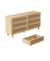 Simplie Fun Modern Rattan Dresser with 6 Drawers for Organized Storage