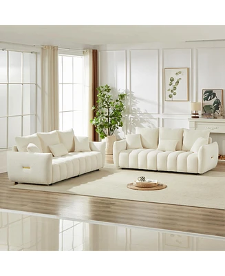 Streamdale Furniture Modern 3+3 Sofa: Teddy Fabric, Wooden Frame, 6 Cushions