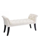Beige Velvet Rectangle Bench for Bedroom, Entryway, or Living Room