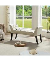 Beige Velvet Rectangle Bench for Bedroom, Entryway, or Living Room