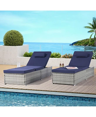 Simplie Fun Gray Rattan Outdoor Chaise Lounge with Adjustable Backrest