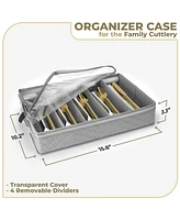 Sorbus Fabric Chest Flatware & Silverware Organizer Box with Zipper Clear Lid & Adjustable Divider (Gray)