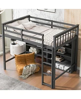 Simplie Fun Twin Size Loft Bed With 8 Open Storage Shelves And Builtin Ladder