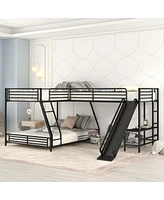 Streamdale Furniture L-Shaped Twin Over Full Bunk Bed With Twin Size Loft Bed, Built-In Desk And Slide