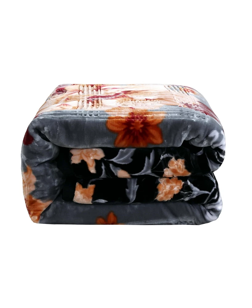 Clara Clark Heavy & Warm Korean Style Reversible Printed Raschel Mink Bed Blanket