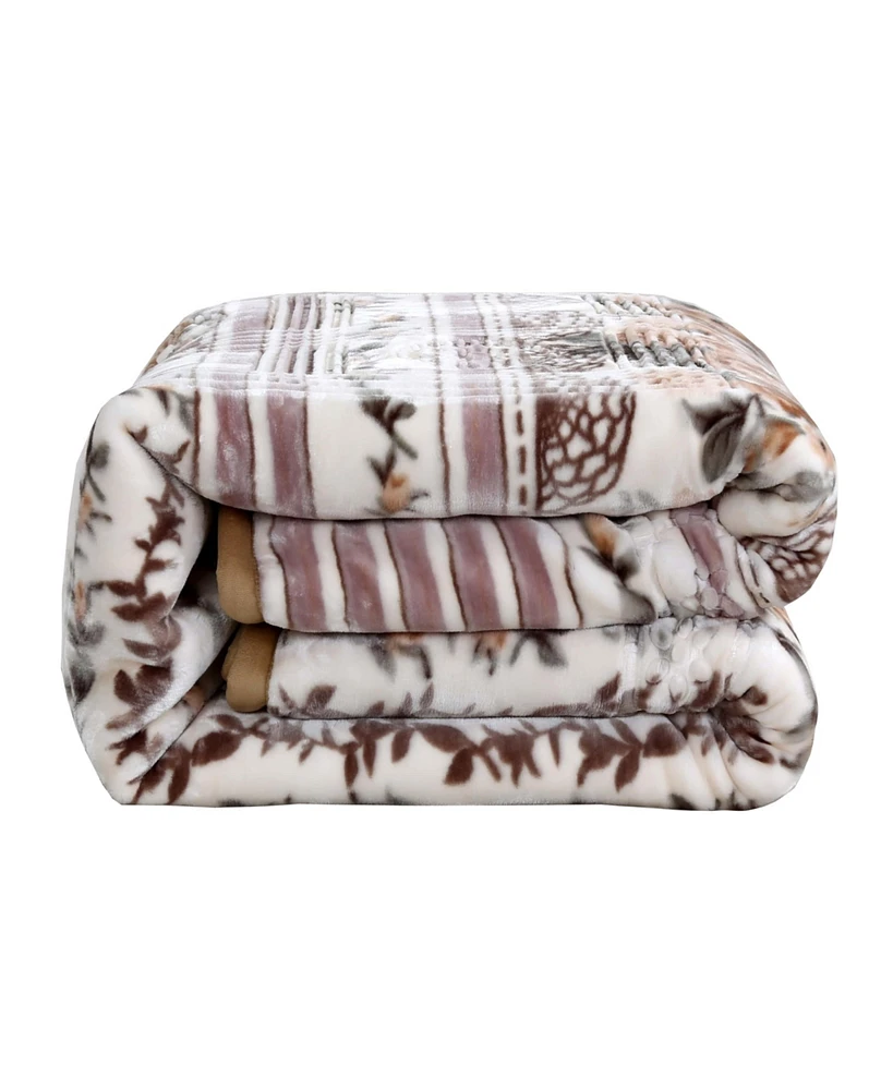 Clara Clark Heavy & Warm Korean Style Reversible Printed Raschel Mink Bed Blanket - Wrinkle Free Fade Resistant King 87x94 Inches 12 Lbs.