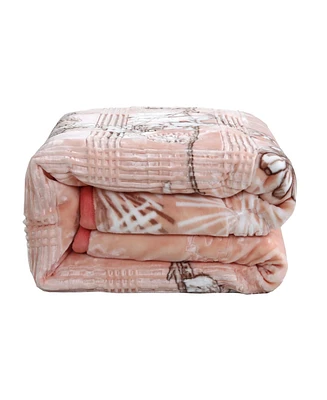 Clara Clark Heavy & Warm Korean Style Reversible Printed Raschel Mink Bed Blanket - Wrinkle Free & Fade Resistant - King 87x94 Inches - 12 Lbs.