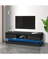 Streamdale Furniture 51.1" Modern Tv Stand With Led Lights, High Glossy Front Tv Cabinet