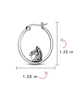 Bling Jewelry Large Big Cowgirl Equine Gift Equestrian Horse Hoop Earrings For Women Oxidized Sterling Silver 1.25 Inch Diameter