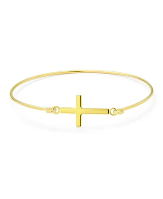 Bling Jewelry Yellow Gold Plated Sterling Silver Sideways Cross Bangle Bracelet