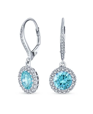 Bling Jewelry 3Ct Cubic Zirconia Round Solitaire Cz Halo Dangle Drop Lever back Earrings For Women .925 Sterling Silver