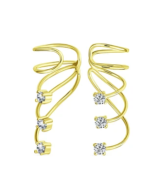 Bling Jewelry Triple Spiral Cz Curved Crawlers Ear Cuff Cartilage Earrings 14K Gold Plated Silver
