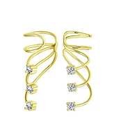 Bling Jewelry Triple Spiral Cz Curved Crawlers Ear Cuff Cartilage Earrings 14K Gold Plated Silver