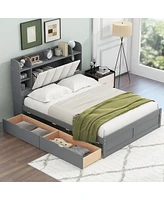 Streamdale Furniture Wood Queen Platform Bed With Storage Headboard, Shelves And 2 Drawers