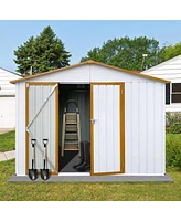 Streamdale Furniture Metal Garden Sheds 6FTx8FT Outdoor Storage Sheds White+Yellow