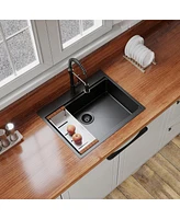 Streamdale Furniture 27 X 22 Drop In Kitchen Sink Gunmetal, 16 Gauge Stainless Steel Workstation Sink