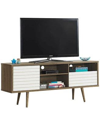 Gymax Modern Tv Stand/Console Cabinet 3 Shelves Storage Drawer Splayed Leg Wood/White