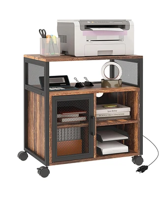 Vinsetto Mobile Printer Stand with Socket & Usb Ports, Rustic Brown