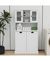 Streamdale Furniture Two-Compartment Tilt-Out Dirty Laundry Basket Tall Bathroom Cabinet With 2 Adjustable Shelves-White