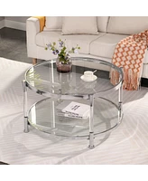 Simplie Fun Contemporary Acrylic Coffee Table, Round Tempered Glass Coffee Table, Chrome/Silver Coffee