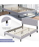 Sugift Queen Size Upholstered Platform Bed with Button Tufted Headboard-Queen Size