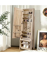 Sugift 2-in-1 Wooden Cosmetics Storage Cabinet with Full-Length Mirror and Bottom Rack