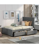 Streamdale Furniture Linen Upholstered Platform Bed With Headboard And Two Drawers, Full