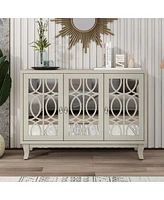 Simplie Fun Sideboard With Glass Doors, 3 Door Mirrored Buffet Cabinet With Silver Handle For Living Room