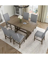 Streamdale Furniture Mid-Century Solid Wood 7-Piece Dining Table Set Extendable Kitchen Table Set