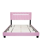 Streamdale Furniture Pink Velvet Upholstered Bed Frame With Adjustable Features, Teenage Girl'S Favorite Pink Collection