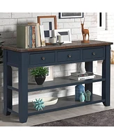 Streamdale Furniture 48" Solid Pine Wood Top Console Table, Modern Entryway Sofa Side Table With 3 Storage Drawers