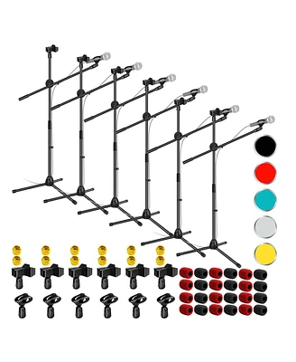 5 Core Tripod Mic Stand 6 pack Heavy Duty Height Adjustable Up to 86 Inches Floor Microphone Boom Arm Pedestal Para Microfono for Singing On Stage Stu