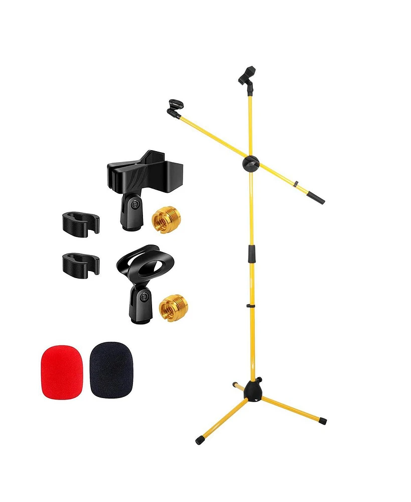 5 Core Tripod Mic Stand Heavy Duty Height Adjustable 31 to 59 Inch Floor Microphone Boom Arm Pedestal Para Microfono for Singing On Stage Studio