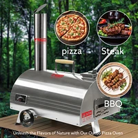 Outdoor 12" Stainless Steel Rotatable Pizza Oven with Thermometer & Carry Bag