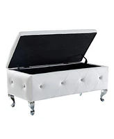 Streamdale Furniture White Faux Leather Ottoman with Crystal Buttons