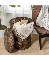 Jonathan Y Bhola 18" Hourglass Handwoven Hyacinth Storage Accent Table with Lid