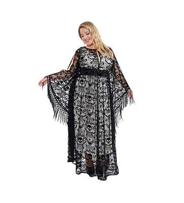 Unique Vintage Plus 1960s Fringe Flutter Sleeve Caftan