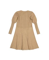 Hope & Henry Toddler Girls Organic Long Sleeve Cable Bodice Sweater Dress