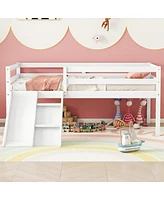 Streamdale Furniture Twin Low Loft Bed With Slide, Ladder, Safety Guardrails, No Box Spring Needed, White