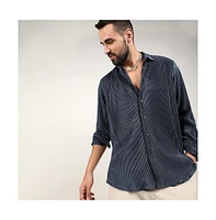 Men's Navy Blue Pleat-Creased Shirt