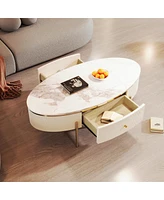 Streamdale Furniture Modern Oval Coffee Table With 2 Large Drawers Storage Accent Table