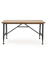 Industrial-Chic Acacia Wood Patio Coffee Table with Weather-Resistant Iron Frame