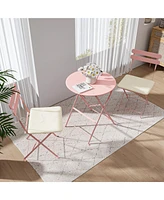 3 Pieces Patio Bistro Balcony Metail Chair Table Set-Pink