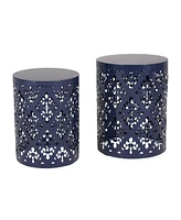 Elegant Iron Cut Side Table Set with Cylindrical Structure